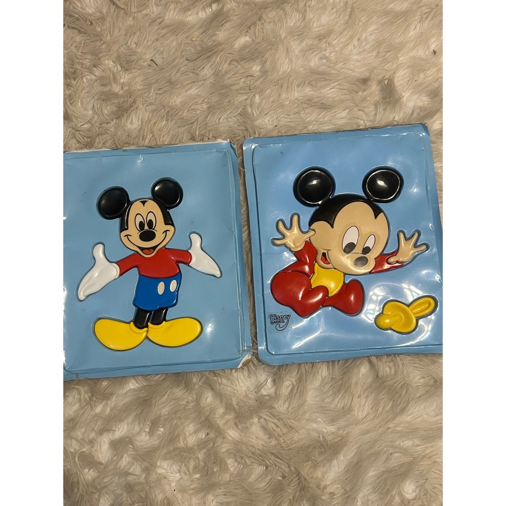 Vintage set of 2 Disney Kids 3D Puzzles Mickey Mouse Toys Baby Mickey Plastic